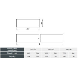Kanał prostokątny ocynkowany 200 x 90 mm – długość 0,5 m | KP200x90/500-OC