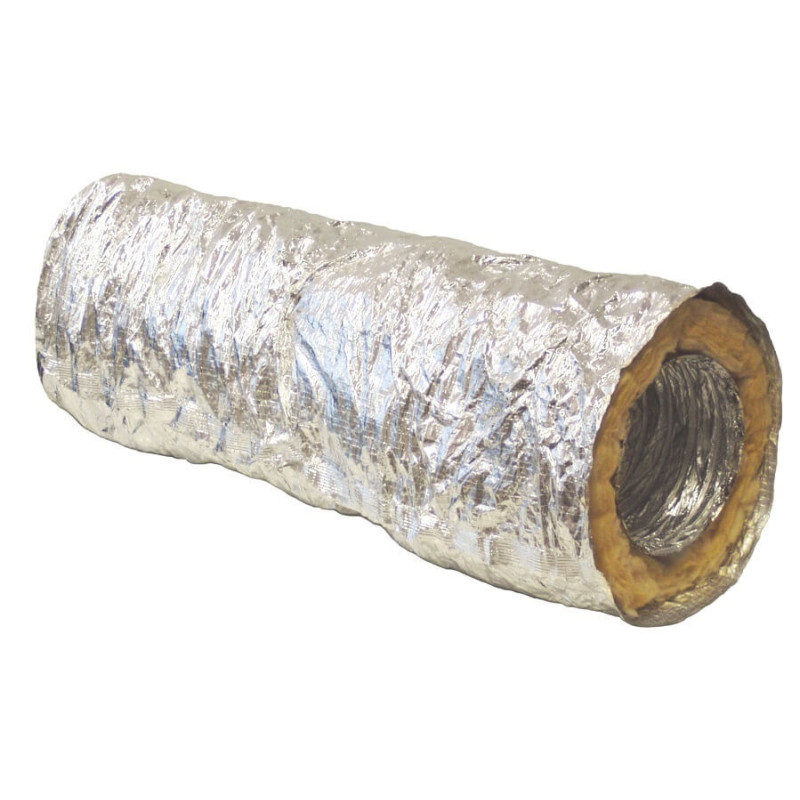 Rura elastyczna izolowana RESD 125 mm x 10 m – izolacja wełną szklaną 25 mm, zewnętrzny laminat aluminiowo-poliestrowy.