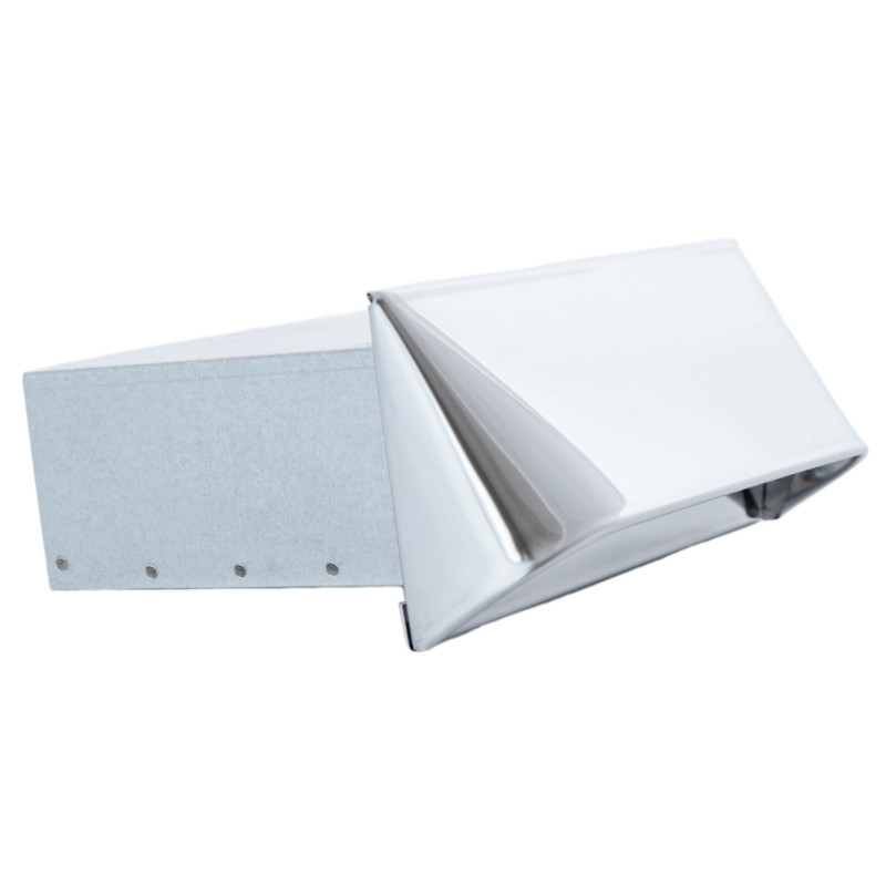 Czerpnia powietrza prostokątna CZNP200x50-CH – ocynk + chrom inox, siatka 2x2 mm, montaż bez złączek.