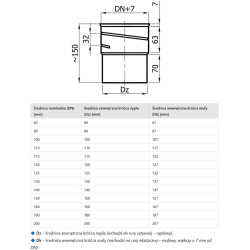 Złączka dolna 125 mm do rury elastycznej – kwasoodporna, 450°C