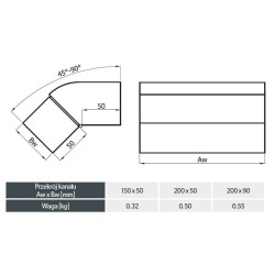 Kolano Prostokątne 200x90 mm | Regulacja 45-90° | Przejście Ściana-Strop