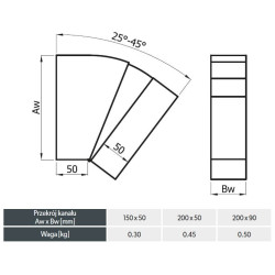 Kolano Regulowane 200x90 mm | Kąt 25-45° | Wentylacja & DGP