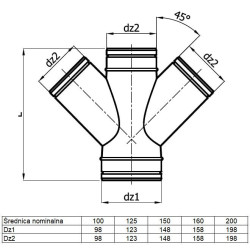 Czwórnik Redukcyjny Spiro 100/3x80 mm Kąt 45° Wentylacja DGP