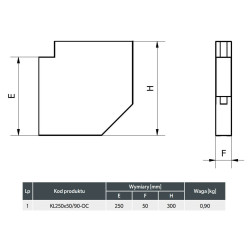 Kolano wentylacyjne płaskie 250x50 mm 90° ze wspornikiem | Ocynkowane