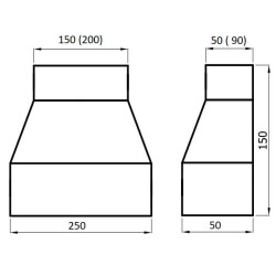 Redukcja Niesymetryczna 250x50 mm do 150x50 mm – Wentylacja, Ocynk, Bez Złączki