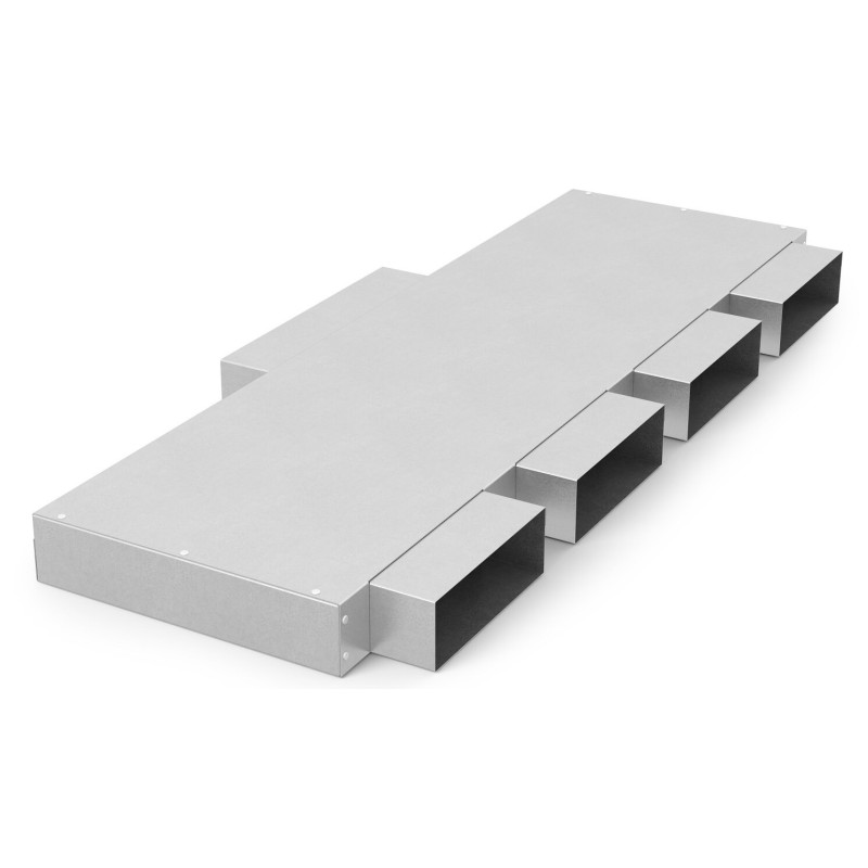 Skrzynka przelotowa 250x50 mm z czterema odejściami 150x50 mm z blachy ocynkowanej – element systemu wentylacji i DGP