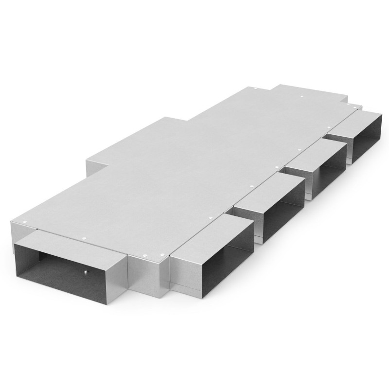 Skrzynka przelotowa 250x50 mm z sześcioma odejściami 150x50 mm z blachy ocynkowanej – element systemu wentylacji i DGP