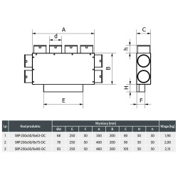 Skrzynka rozprężna 250x50 / 8x63 mm | Rekuperacja | Ocynk | Zamek