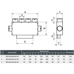 Skrzynka rozprężna 250x50 / 6x90 mm z króćcami z zamkiem | Rekuperacja