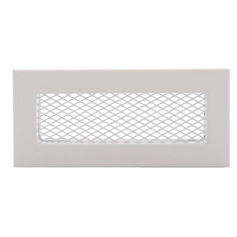 Biała kratka wentylacyjna 250x50 mm, stal malowana proszkowo, siatka 2x2 mm, przepływ 83 cm², do wentylacji, rekuperacji i DGP