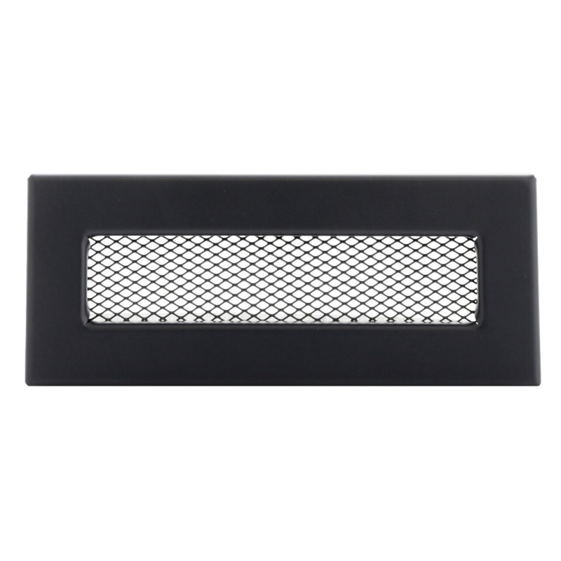 Czarna kratka wentylacyjna 250x50 mm, stal malowana proszkowo, siatka 2x2 mm, przepływ 83 cm², do wentylacji, rekuperacji i DGP