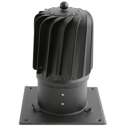 Turbowent Tulipan 150 mm nasada kominowa malowana czarny mat RAL9005 z aluminiową turbiną i ocynkowaną podstawą
