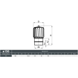Turbowent Tulipan 150 mm ocynk/aluminium | Nasada kominowa z podstawą rurową i króćcem nyplowym