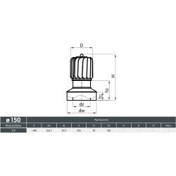 Turbowent Tulipan 150/250 mm z kołnierzem | Nasada kominowa chrom/aluminium