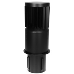 Turbowent Tulipan TUV Ventlab ø150 mm czarny mat – nasada kominowa z podstawą wciskaną do ceramiki, chrom 1.4301.