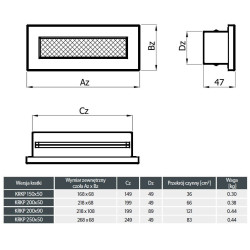 Kratka wentylacyjna 200x90 mm czarna | Stalowa | Model KRKP