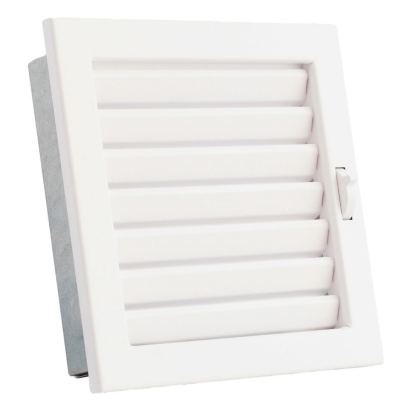 Kratka wentylacyjna kominkowa VENTLAB 220x220 mm z żaluzją ruchomą – biała