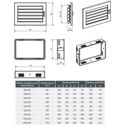 Ventlab kratka kominkowa 240x170 mm z żaluzją kolor CZARNA