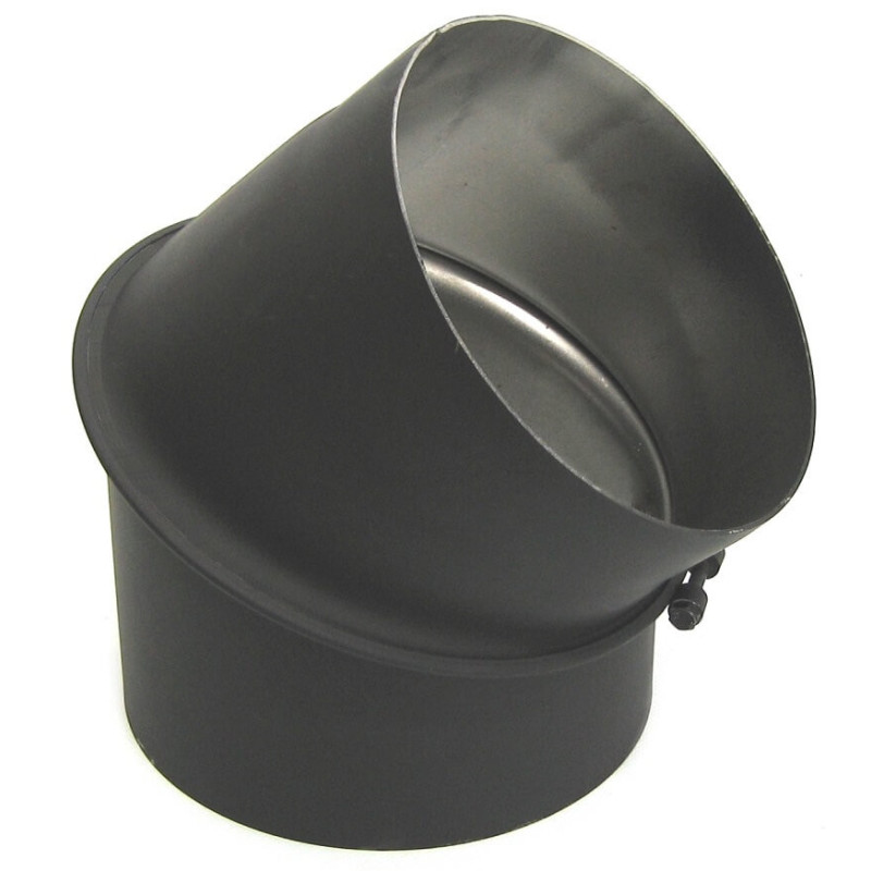 Kolano kominowe czarne 150/45° 2 mm – stal DC01, farba Senotherm czarny mat, element wewnętrzny do kominka DARCO