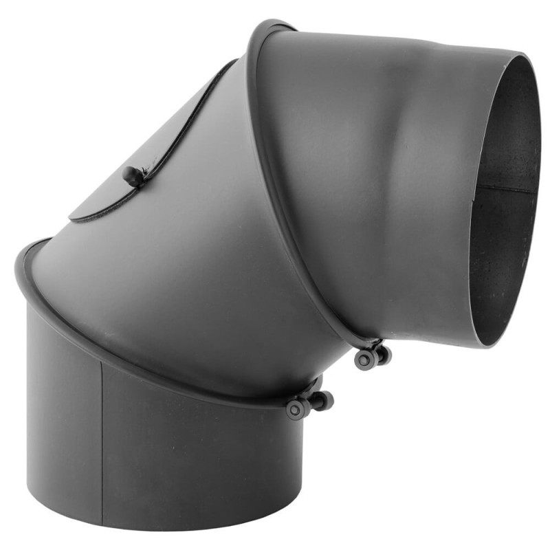 Kolano kominowe czarne  regulowane 180/90° 2 mm – stal DC01, farba Senotherm czarny mat, element wewnętrzny do kominka DARCO