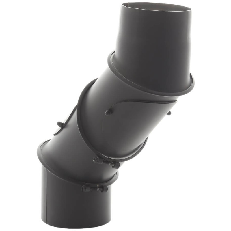 Kolano kominowe czarne 130/0–90° uniwersalne z dwoma rewizjami – 4-segmentowe, stal DC01 2 mm, Senotherm czarny mat