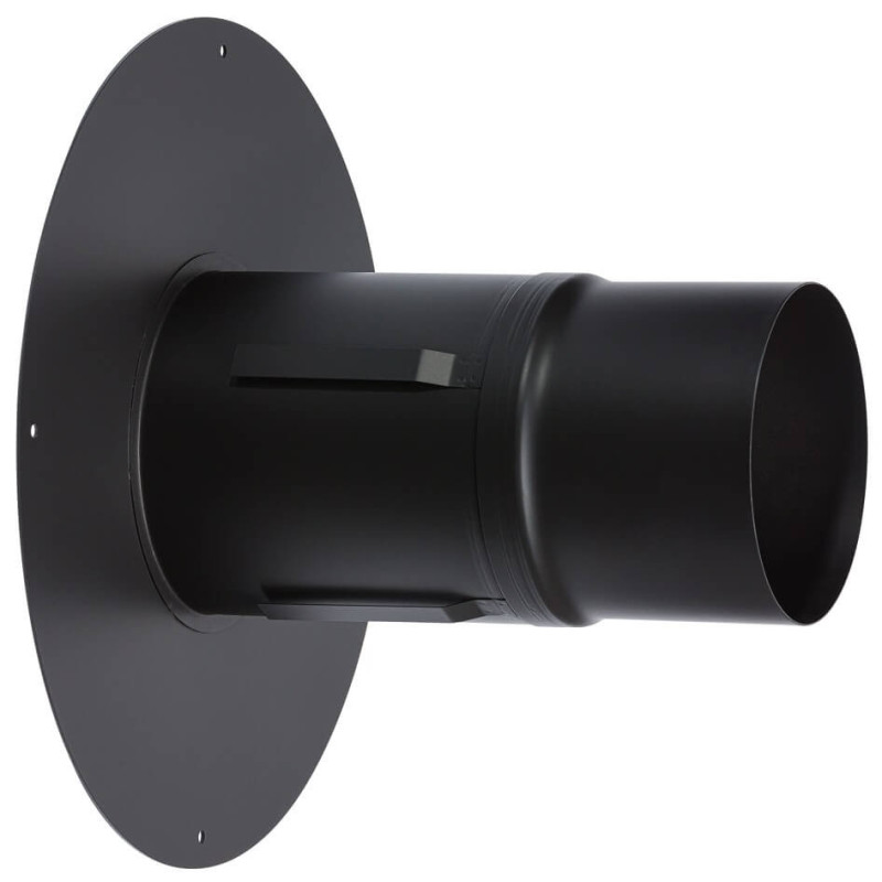 Płyta kominowa okrągła z wkładką dwuścienną 150 mm czarna Senotherm – montaż ściana lub sufit, stal 2 mm