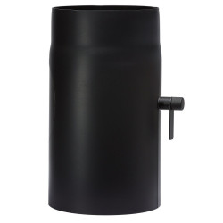 Szyber kominowy z rewizją 130 mm, czarny mat – przepustnica z krótką rączką i otworem rewizyjnym, długość 25 cm.