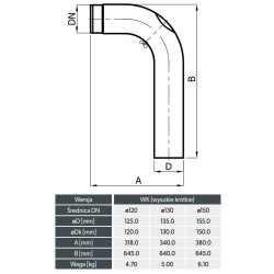 Kolano 90° wysokie-krótkie z rewizją 150 mm – KGR WK | DC01 2 mm, Senotherm