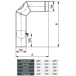 Kolano 150 mm 90° szlifowane KSrs-III z rewizją i szybrem – Premium DC01 2 mm