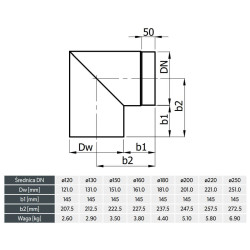 Kolano 180 mm 90° szlifowane premium KS/90 – stal DC01 2 mm, 600°C