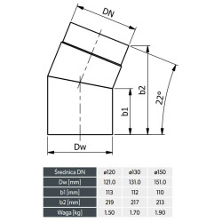 Kolano kominowe 130 mm 22° szlifowane – stal 2 mm, czarny mat SENOTHERM