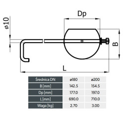 Zestaw szybra kominowego 220 mm długa rączka – przepustnica DC01