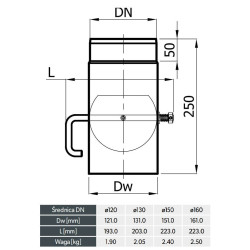 Szyber kominowy 180 mm z krótką rączką – SZK 180 CZ2 | Stal DC01, Senotherm