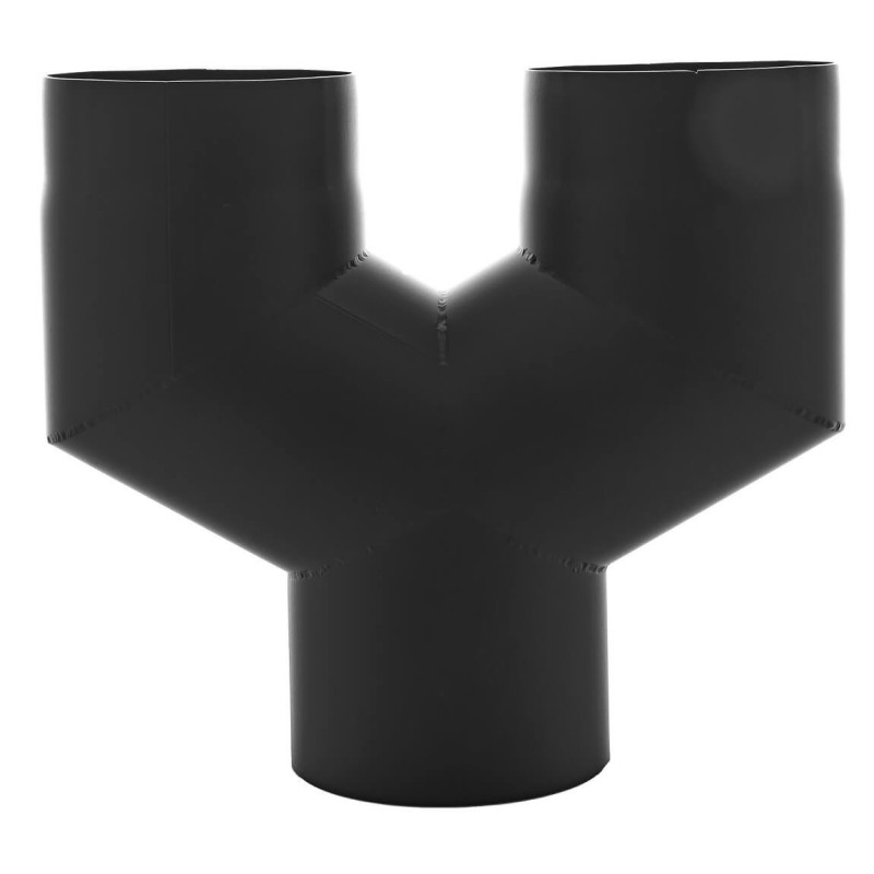 Trójnik dolny Y 160 mm, wlot mufowy i dwa wyloty nyplowe blacha czarna 2 mm, farba Senotherm 600°C, do wymiennika ciepła