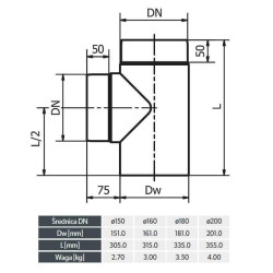 Trójnik kominowy 90° fi 150 | SPKA stal 1.4828 2 mm