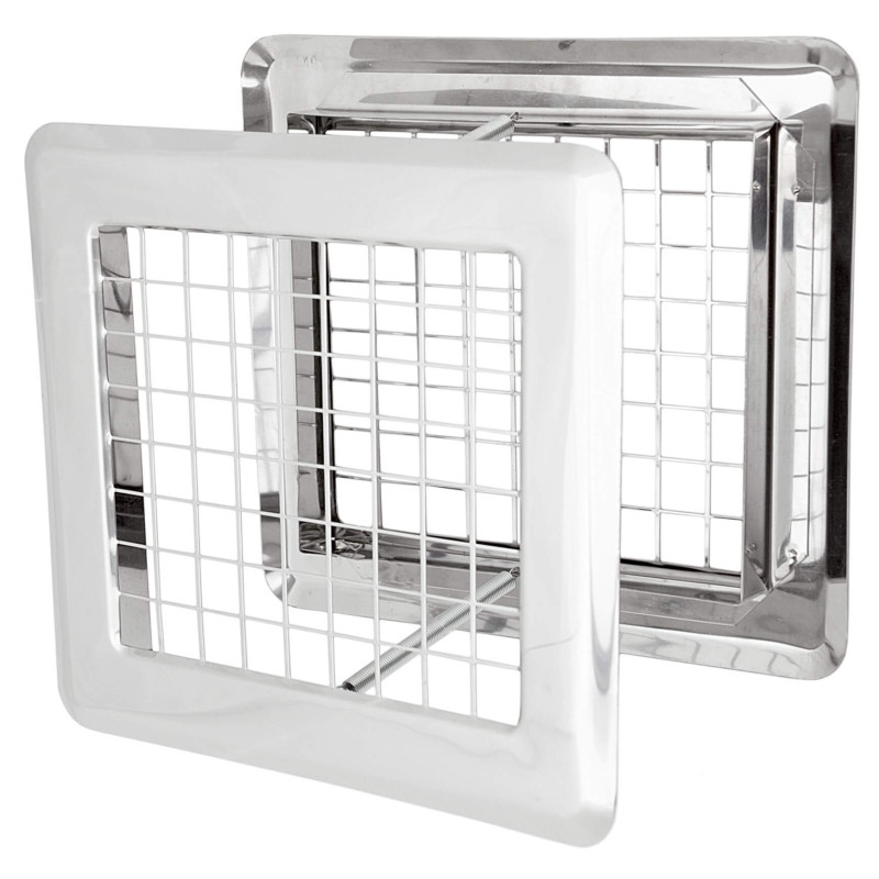 Kratka kominowa K14KS-CH Inox – podwójne czoła z montażem sprężynowym 175x175 mm