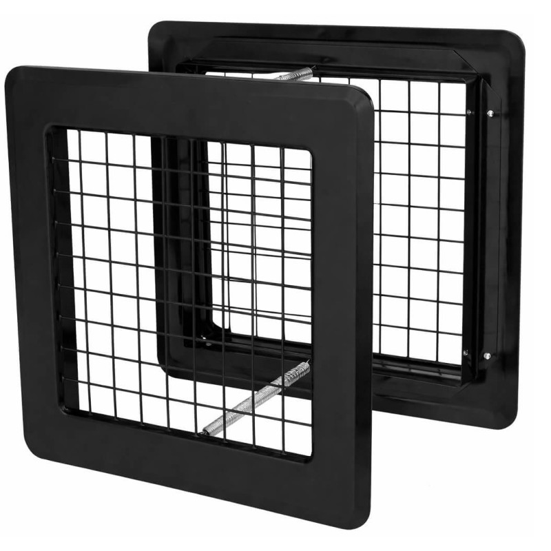 Kratka kominowa K14KS-ml-cz Czarna – podwójne czoła z montażem sprężynowym 175x175 mm