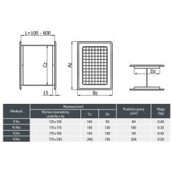 Kratka kominowa K14KS grafit RAL 7024 – sprężynowa 175x175 mm