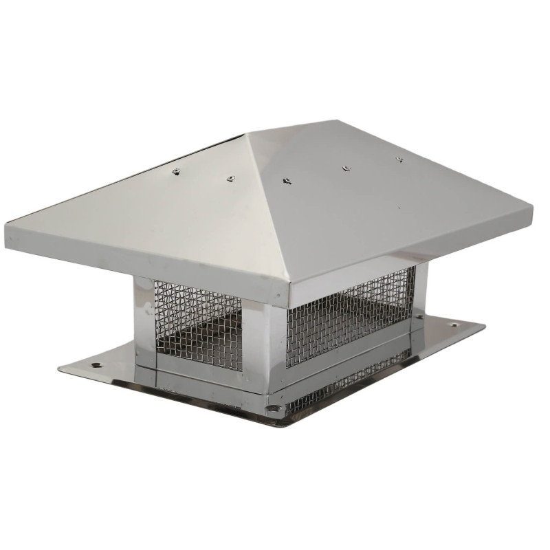 Nierdzewny daszek kominowy kopertowy z siatką ochronną model DAK140X270-CH montowany na czapie komina.