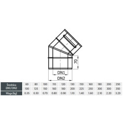 Kolano Koncentryczne Spalinowo-Powietrzne Dwufunkcyjne 45° Czarne KSD 080/125/45-KSP-X4 | Stal 1.4301