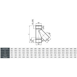 Trójnik kominowy Ø180 mm 45° DN180 kwasoodporny | stal 1.4404 | grubość 0,6 mm | gaz olej pellet