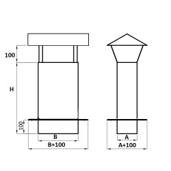 Przedłużenie komina z daszkiem 140x140 mm | stal 1.4404 | 2 mm | 68 cm