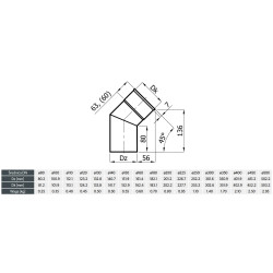Kolano kominowe Ø180 mm 45° | stal 1.4404 | 0,6 mm | do gazu oleju i pelletu