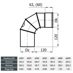 Kolano nastawne z rewizją Ø180 mm – stal 1.4404, 0,6 mm, 4 segmenty | KNSr180/90-CH6