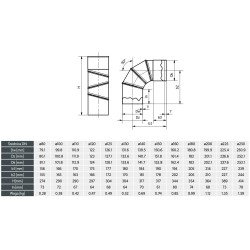 Kolano kominowe 140 mm 0–90° – stal nierdzewna 1.4404