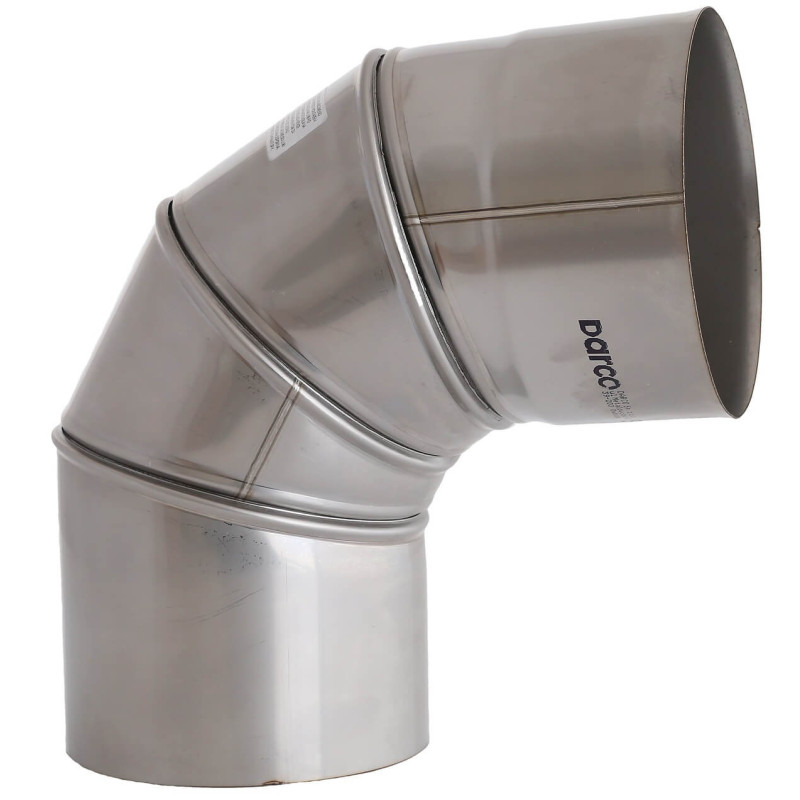 Kolano kominowe nastawne 140 mm kwasoodporne, zakres 0–90°, 4 segmenty, stal 1.4404 0,6 mm, do kotłów gazowych,  pelletowych.
