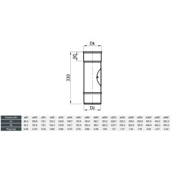 Rura prosta kominowa z rewizją Ø180 mm – stal 1.4404, 0,6 mm, 450°C