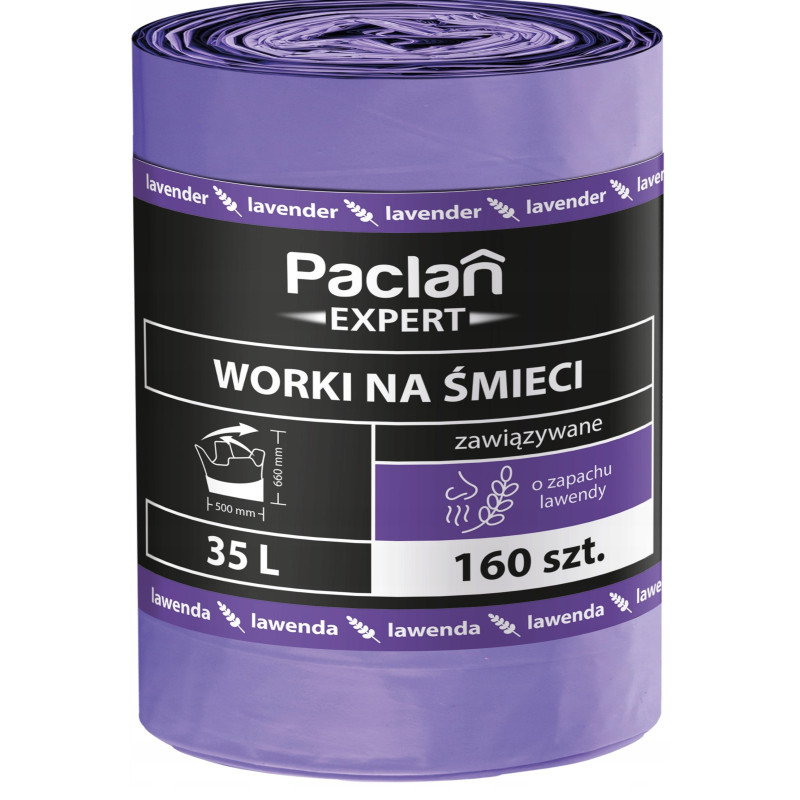 Worki na śmieci 60L PACLAN Expert 160 szt lawendowe z uszami