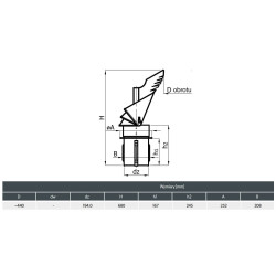 Schemat wymiarowy i rysunek techniczny nasady samonastawnej Rotowent Dragon 200 mm